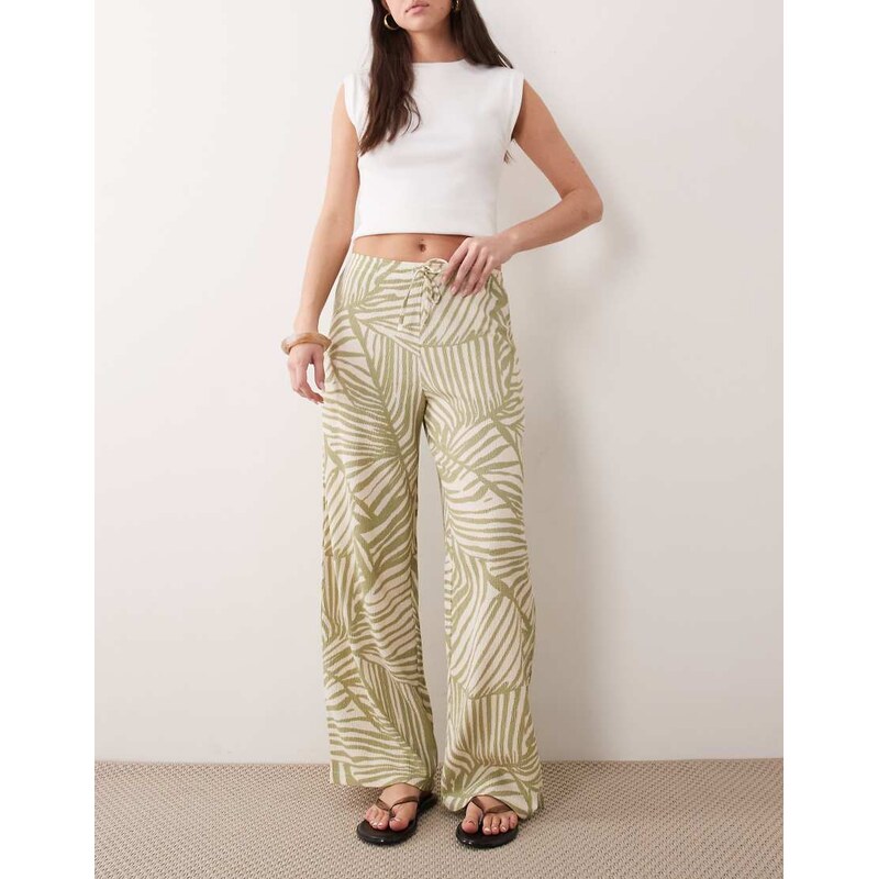 JDY pull on trousers in green abstract print 115522332