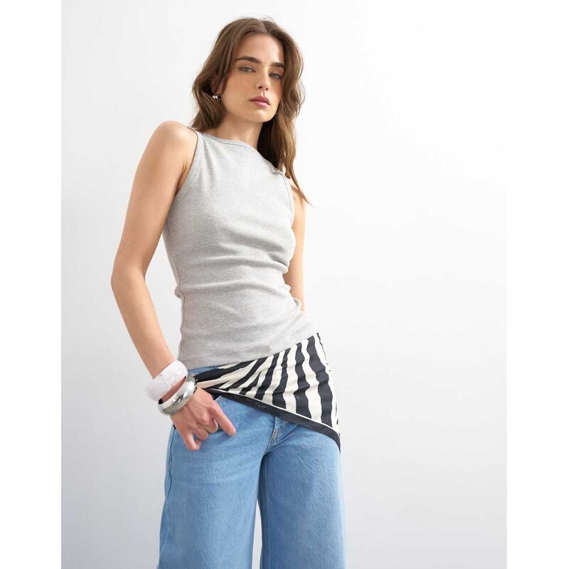 Topshop slash neck racer vest in grey marl-Neutral