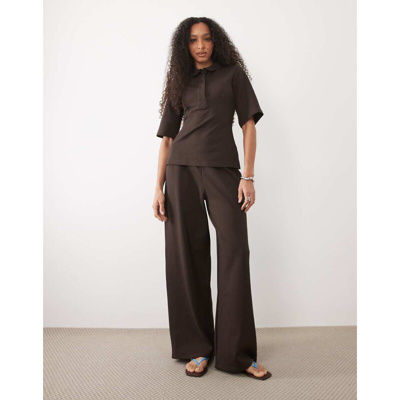 ASOS DESIGN interlock wide leg trouser co-ord in chocolate-Brown