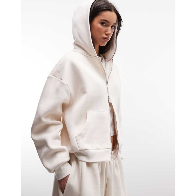 COLLUSION boxy zip through hoodie in ivory-Grey