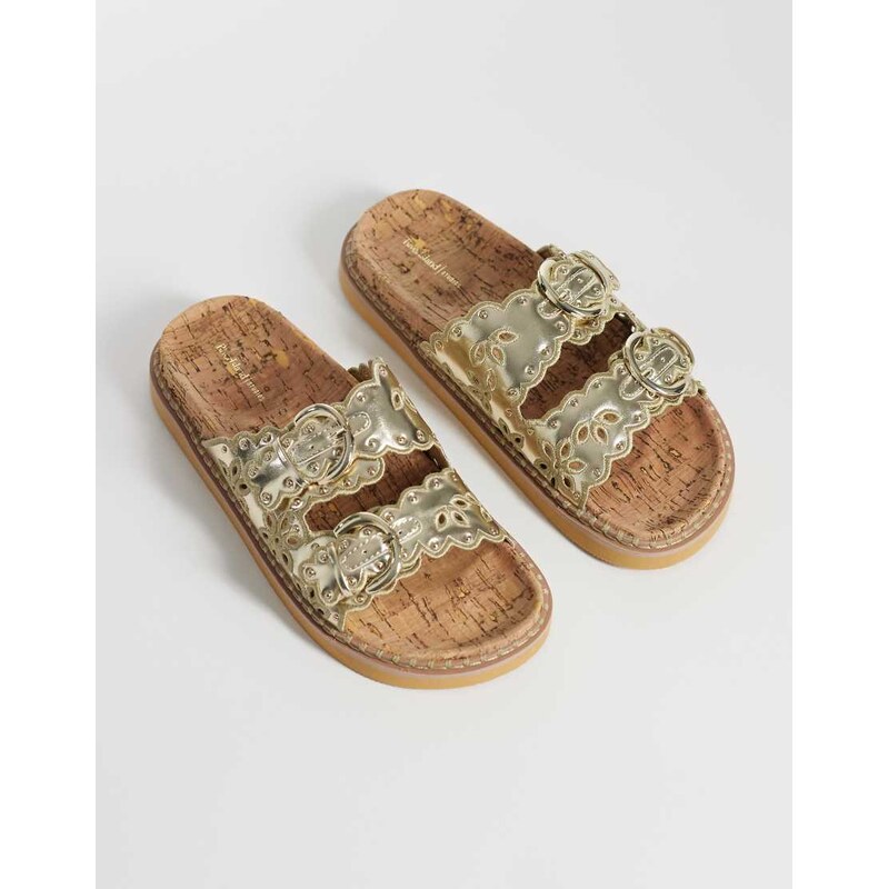 River Island double strap scallop detail sandal in gold