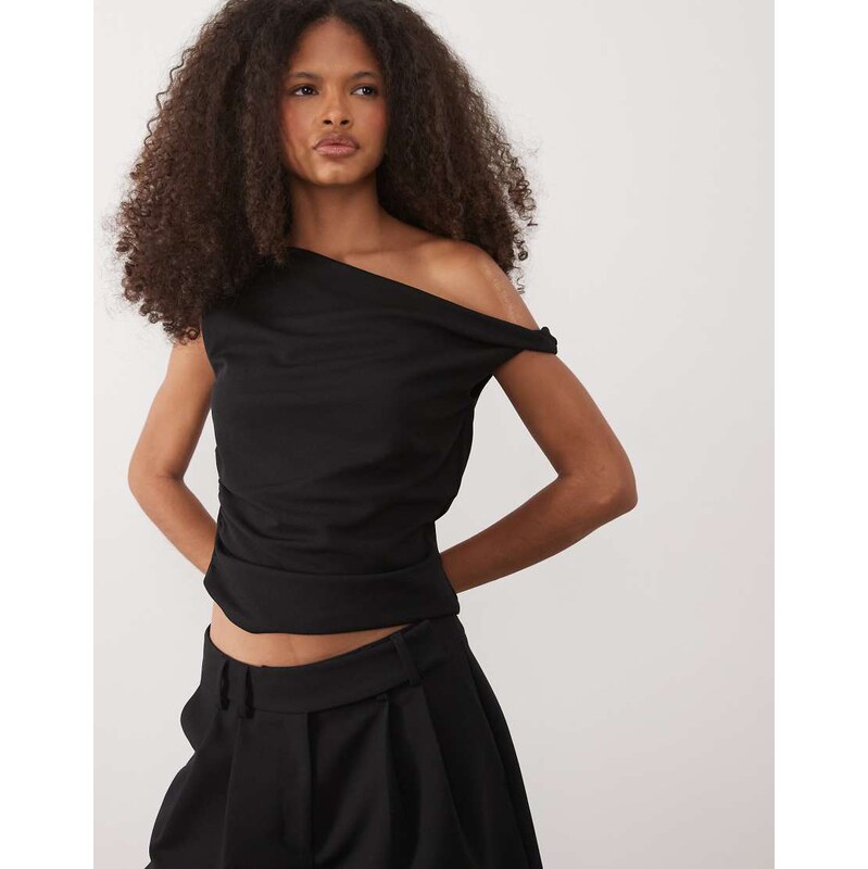 Mango one shoulder sleeveless top in black 114709018