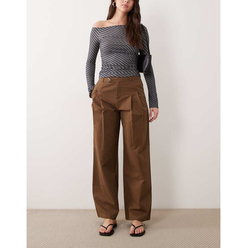 Mango cotton rich cuffed trouser in olive-Green