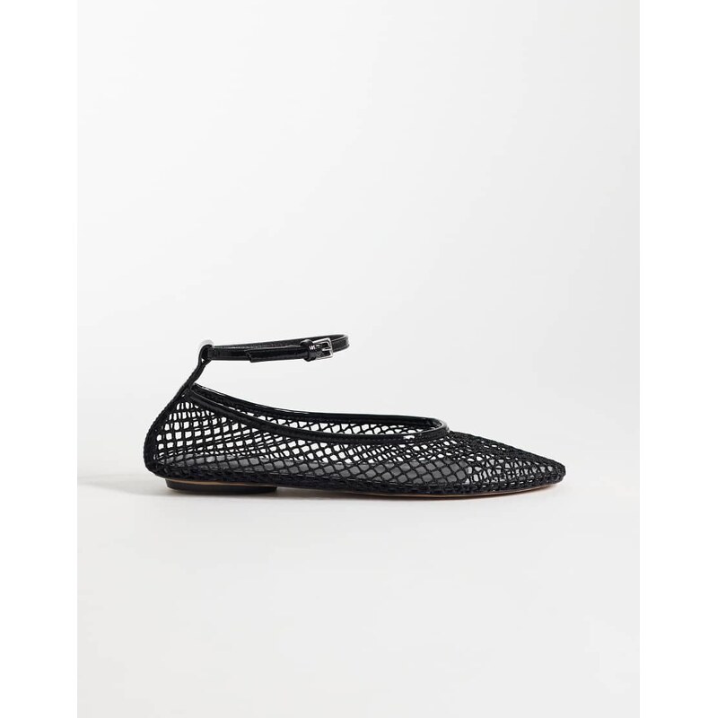 Mango woven ankle tie flat shoe in black 114709038
