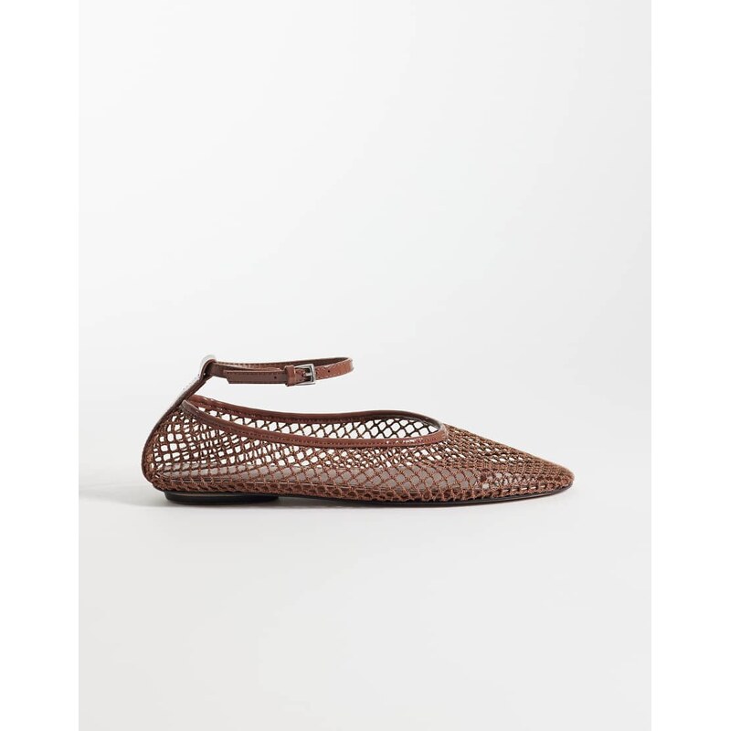 Mango woven ankle tie flat shoe in brown 115457140