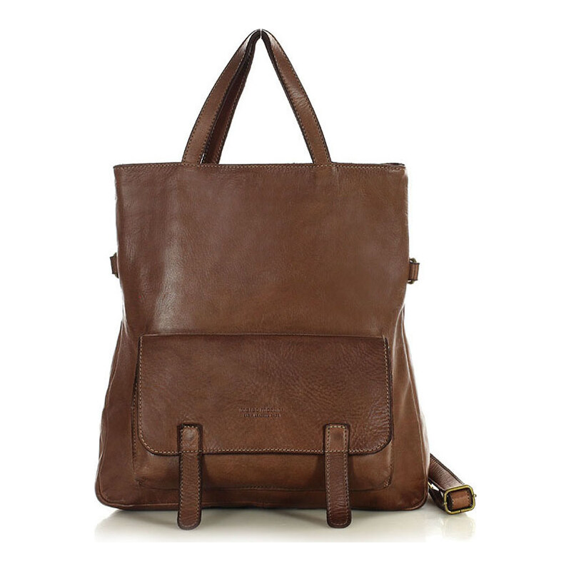 Tmavě hnědá dámská kožená shopper kabelka / batoh MARCO MAZZINI 85878196