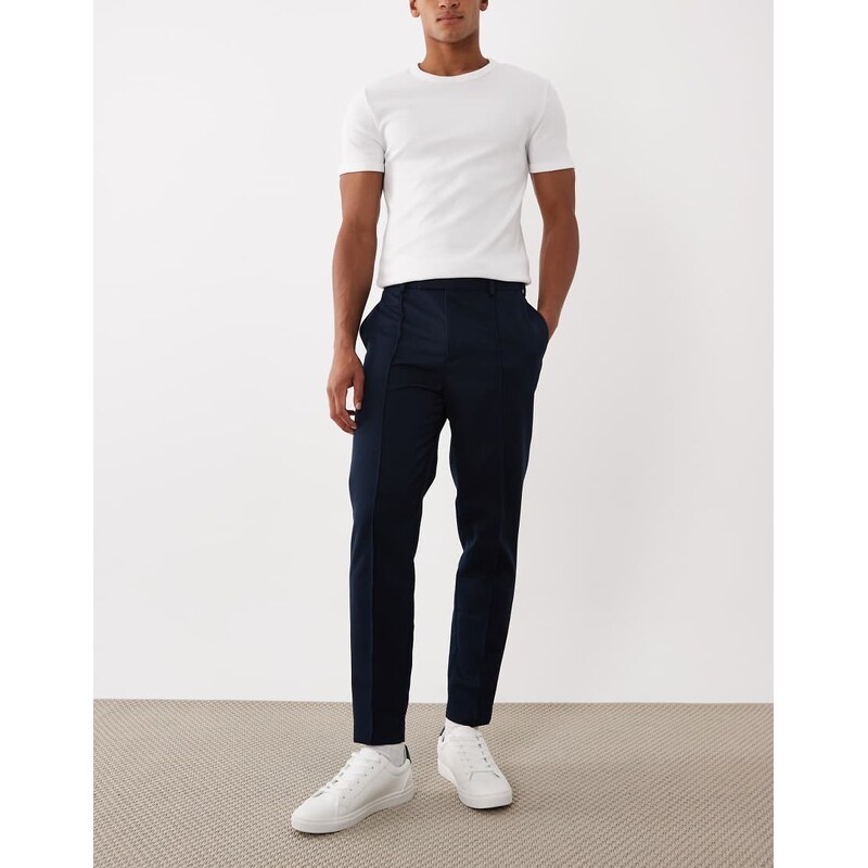 ASOS DESIGN smart tapered trouser with pintuck front in navy