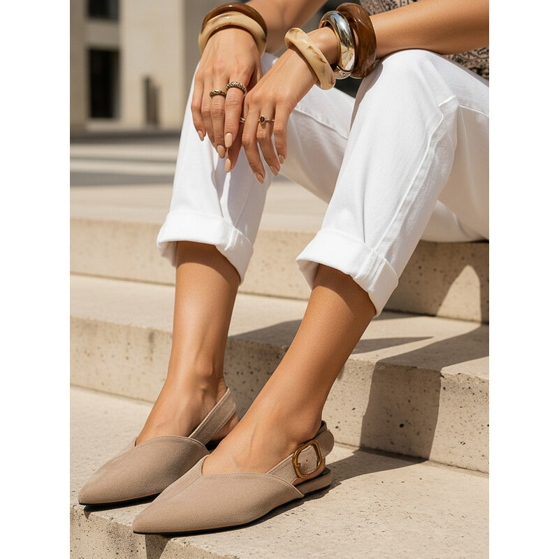 BASIC Dámské semišové slingback baleríny béžové Béžová