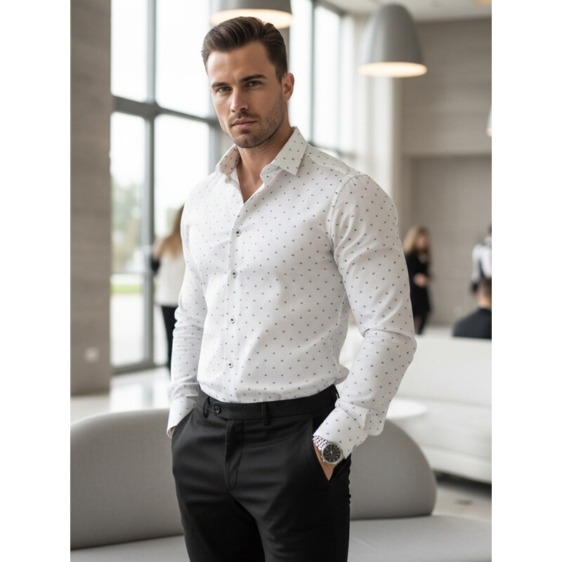 BASIC Pánská košile slim fit se vzorem bílá