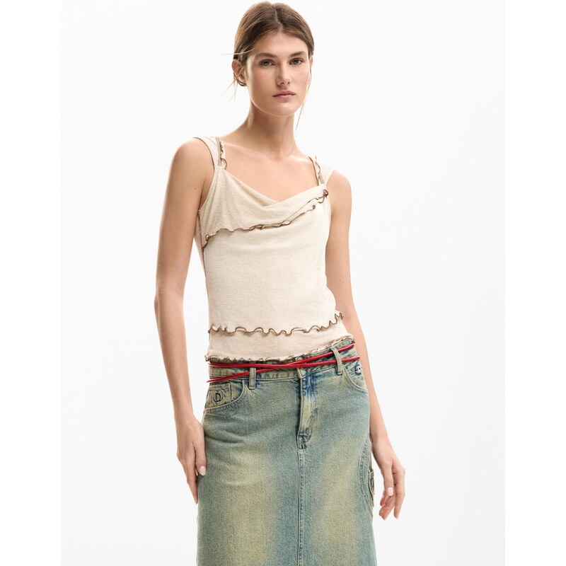 Desigual Top krémová / hnědá