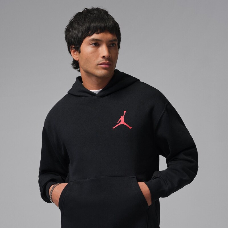 Jordan Men Fleece Pullover Hoodie BLACK/GYM RED
