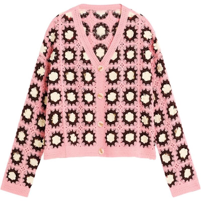 Desigual Kardigan tmavě hnědá / starorůžová / bílá