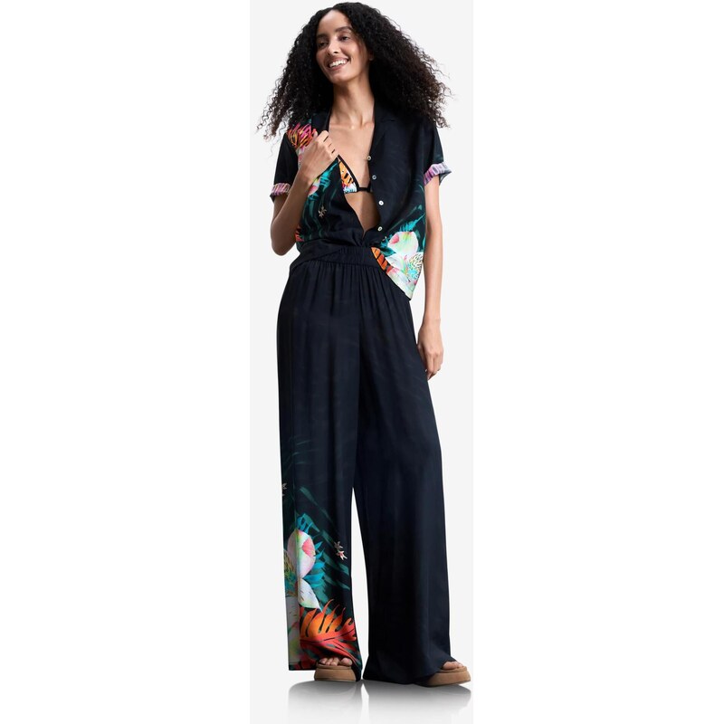 Desigual Kalhoty 'Tropical Fluid' černá