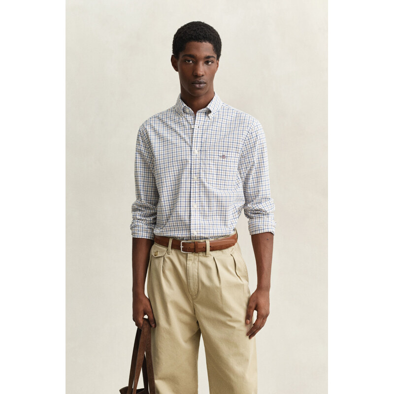 KOŠILE GANT REG CLASSIC POPLIN CHECK TAUPE BEIGE
