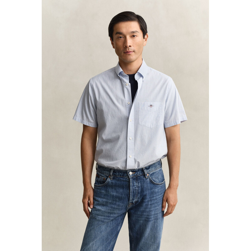 KOŠILE GANT REG CLASSIC POPLIN GINGH SS SHIRT LIGHT BLUE