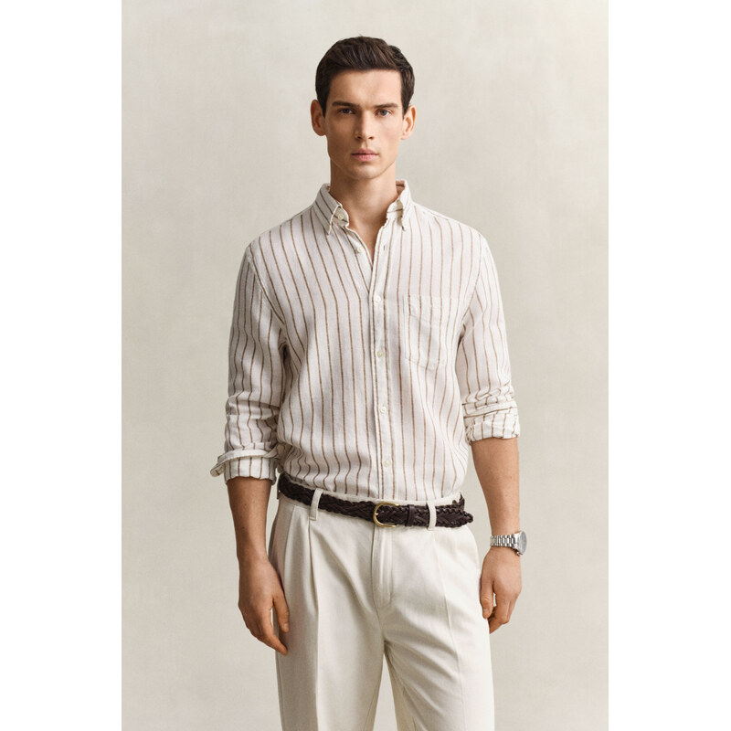 KOŠILE GANT REG LINEN VISCOSE STRIPE SHIRT CREAM