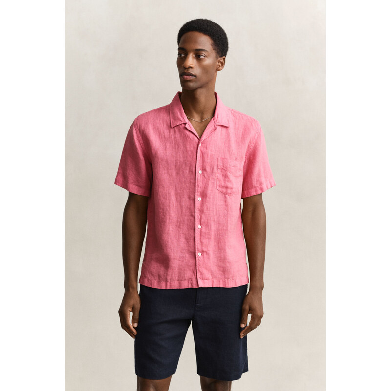 KOŠILE GANT REG GMNT DYED LINEN SS CAMP SHIRT ROSE PINK
