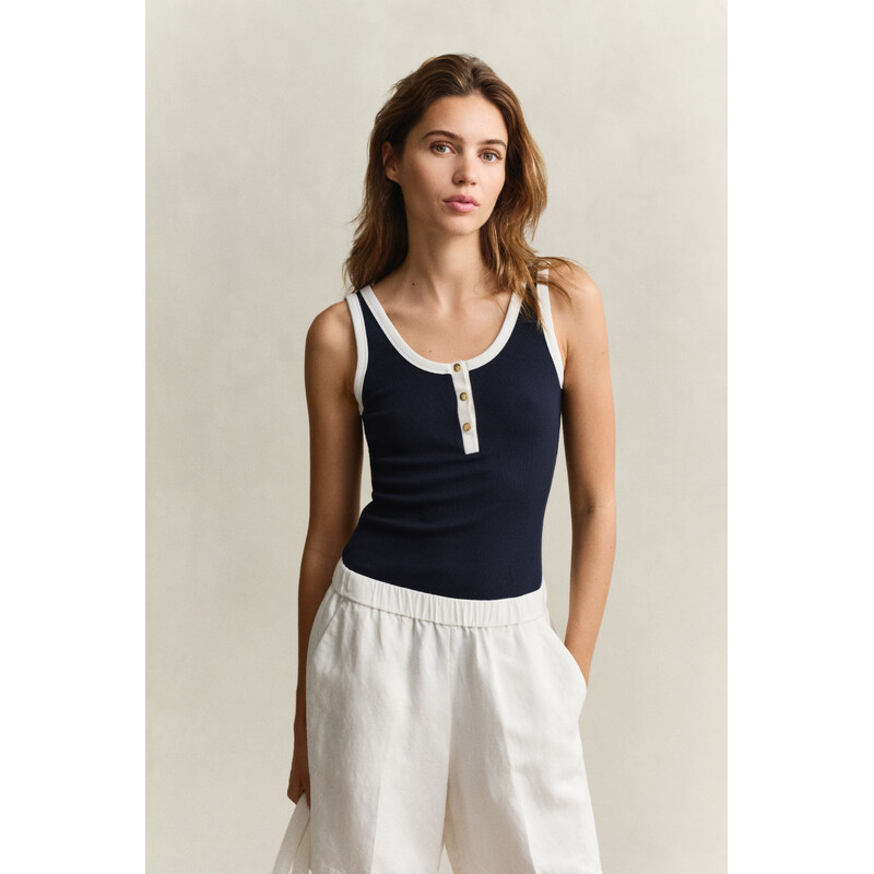 TOP GANT CONTRAST COLOR RIBBED TANK TOP EVENING BLUE 114455361