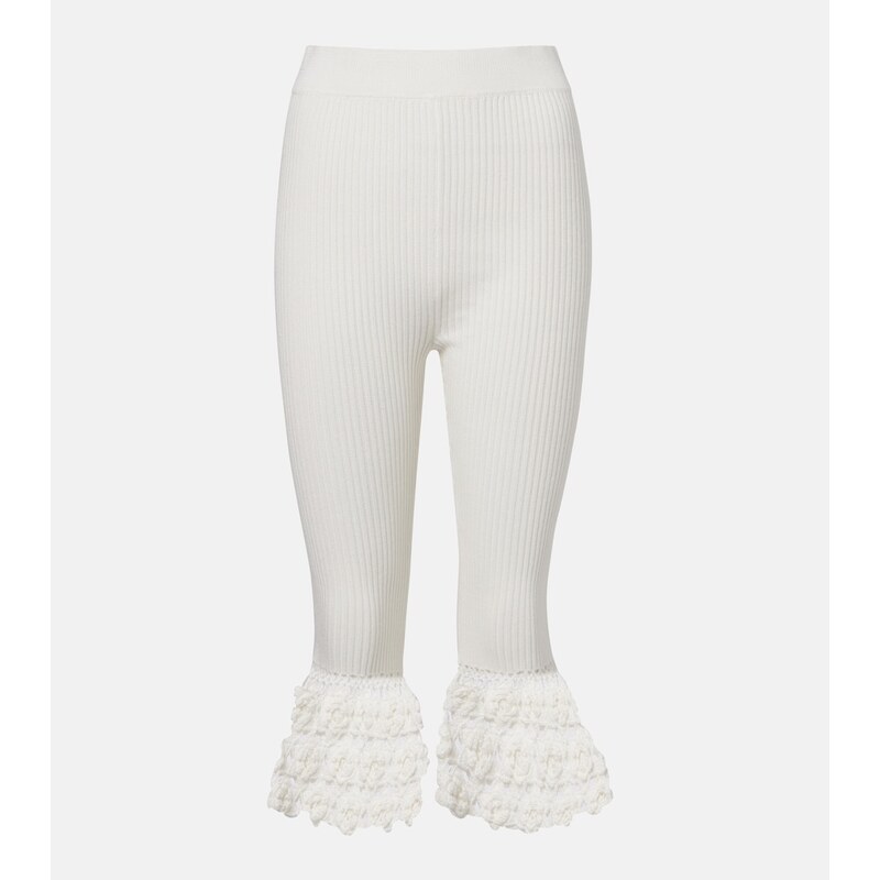 Ganni Crochet-trimmed ribbed cotton-blend capri pants