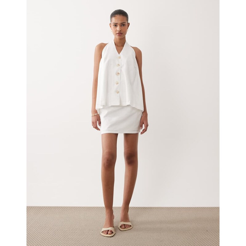 SNDYS cotton & linen blend mini skirt co-ord in white 114841219