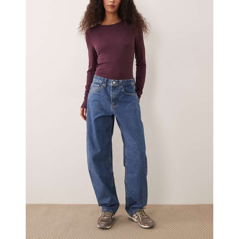 ASOS DESIGN slim barrel jean in clean light midwash-Blue