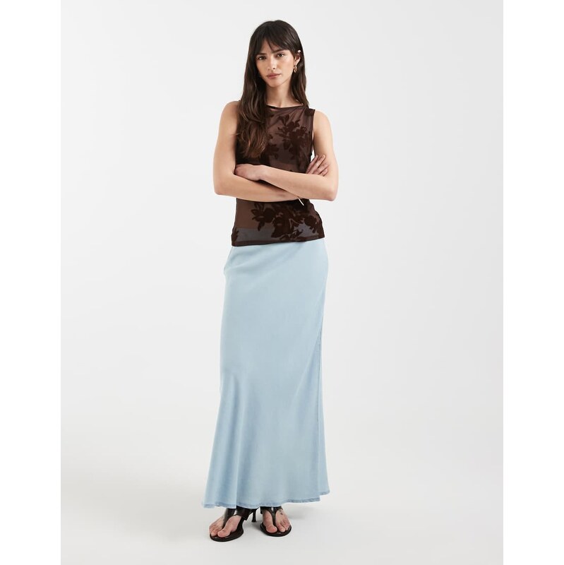 ONLY chambray denim maxi skirt in light blue