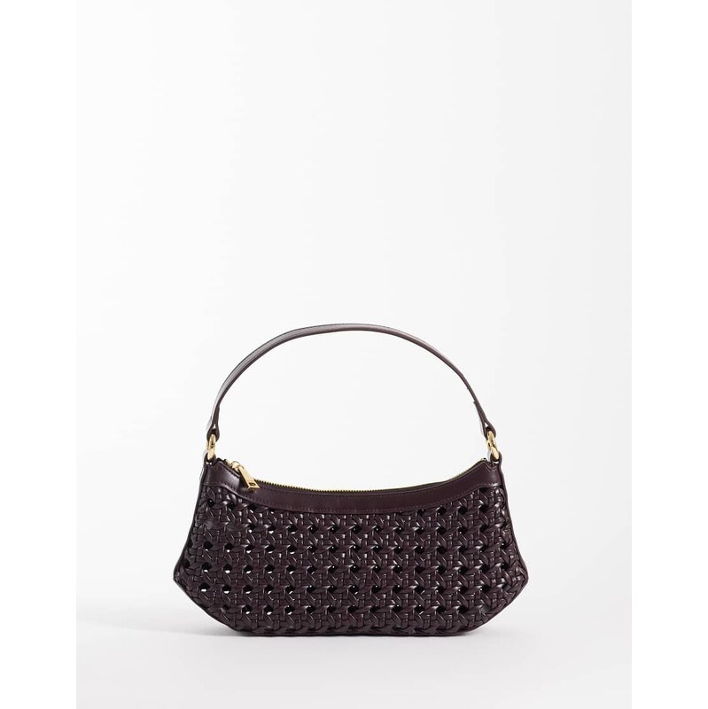 JW PEI faux bamboo woven shoulder bag in deep claret-Red