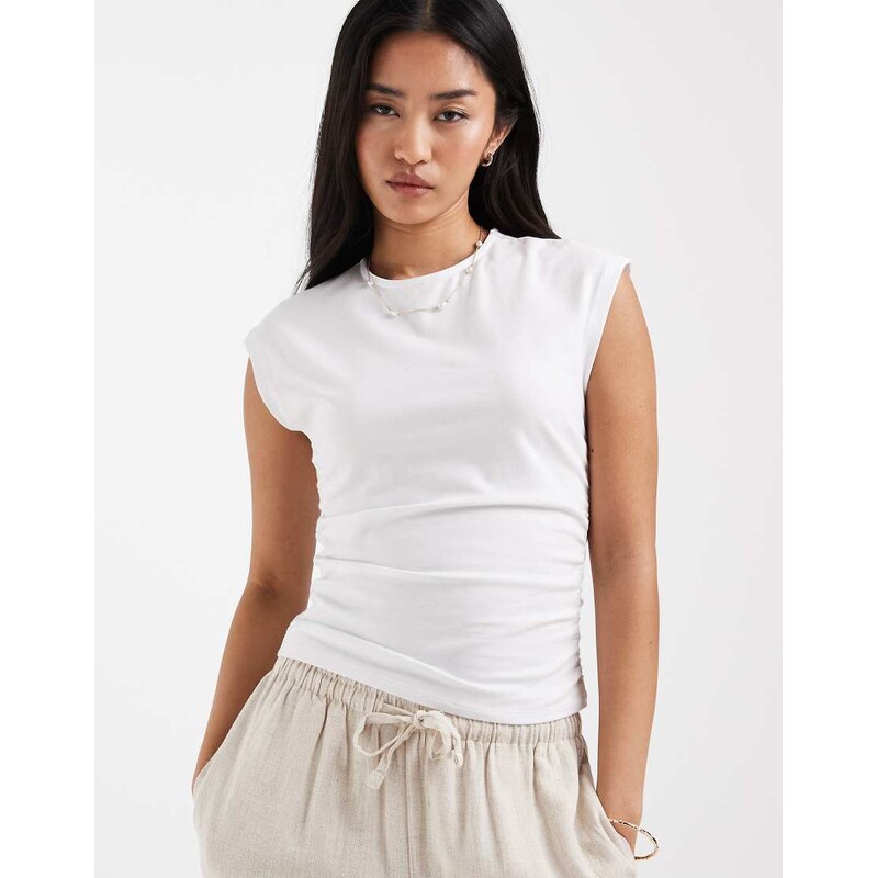 ONLY ruched sleeveless top in white