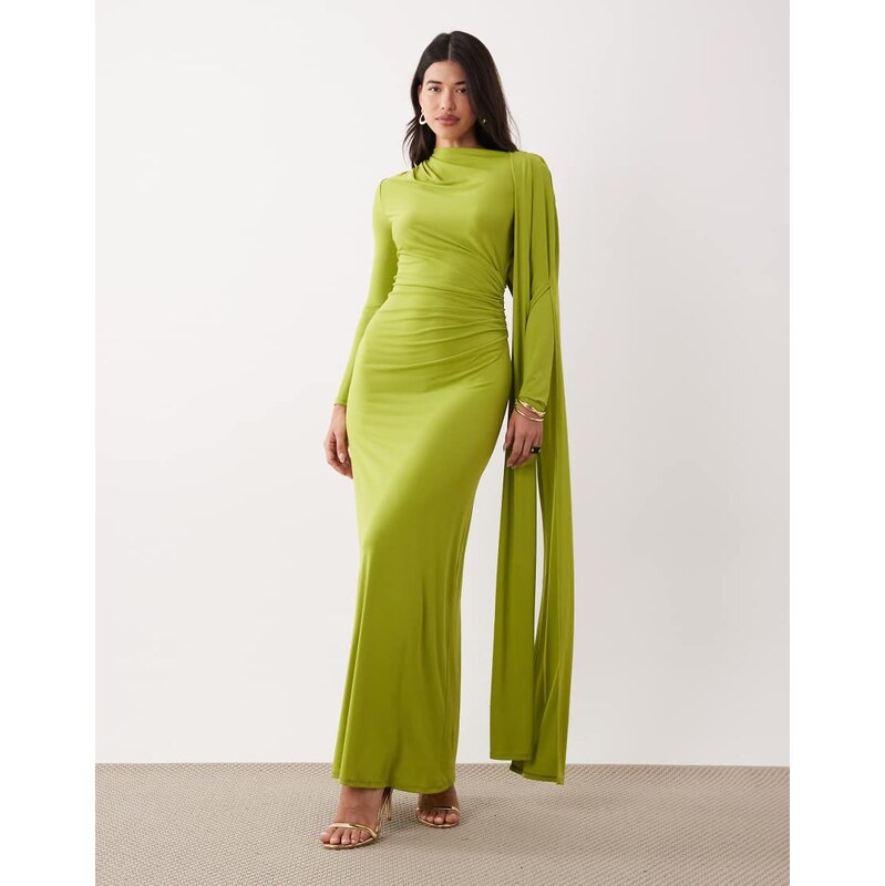 Daska one shoulder cape maxi dress in chartreuse-Green 115428949