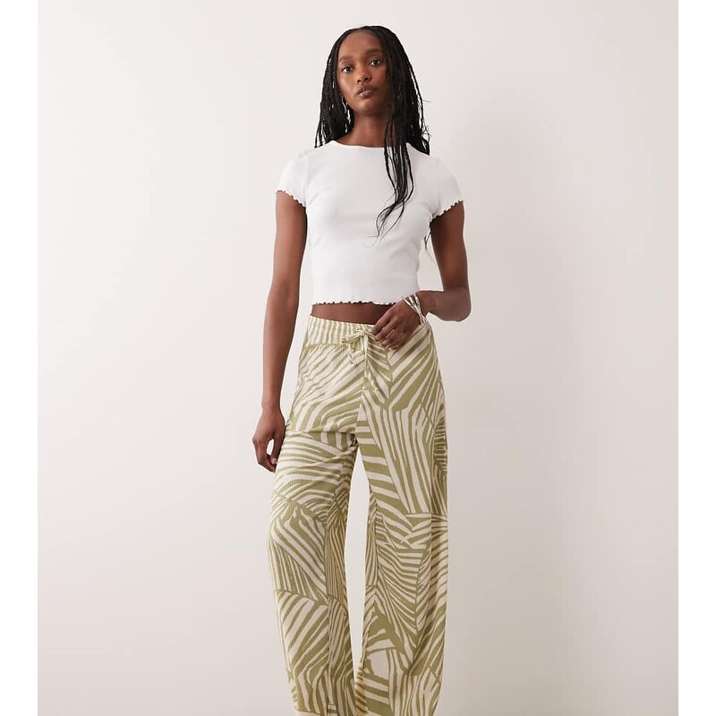 JDY Tall pull on trousers in sage abstract print-Green 115522213