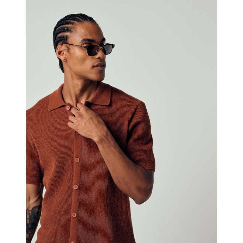 ONLY & SONS rib knit shirt in rust brown