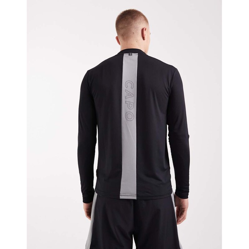 CAPO active performance quarter zip long sleeve back print t