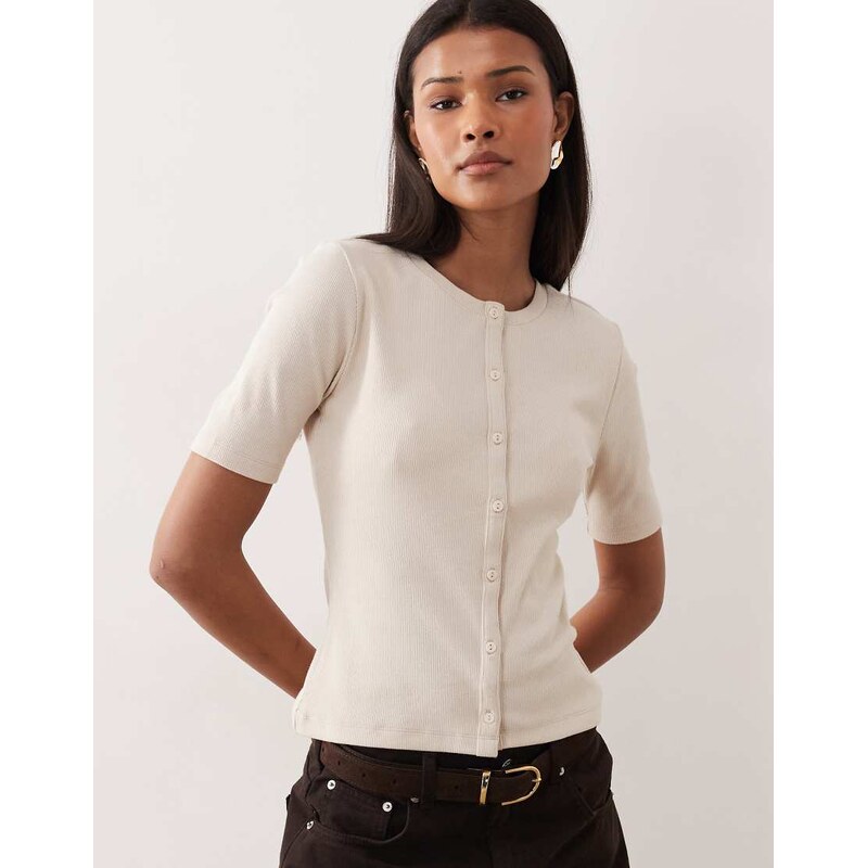 Threadbare short sleeve button through top in ecru-White