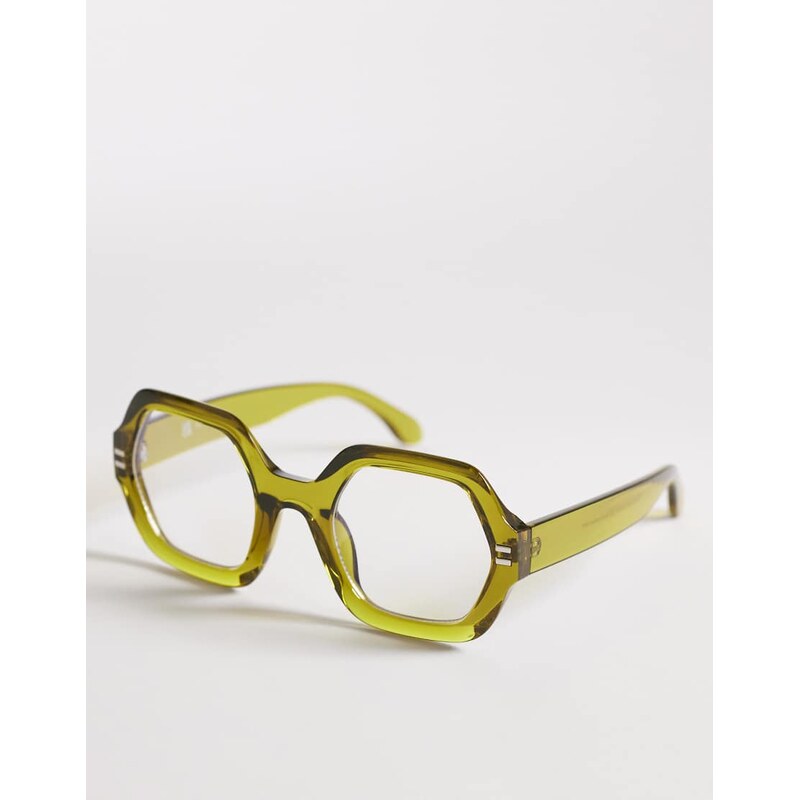 Reclaimed Vintage hexagonal blue light glasses in green 114708778