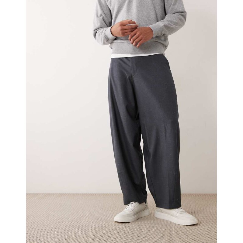 ASOS DESIGN tailored belted denim look wide barrel trousers in