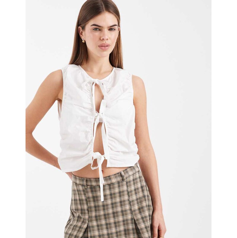 ASOS DESIGN tie front sleeveless top in white