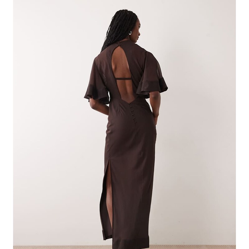 ASOS Tall ASOS DESIGN Tall half wide sleeve column chiffon and satin 115519483