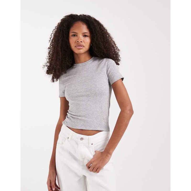 ASOS DESIGN bra free seamless rib crew neck baby tee in grey