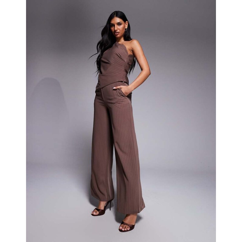 Forever New wide leg trousers co-ord in brown pinstripe
