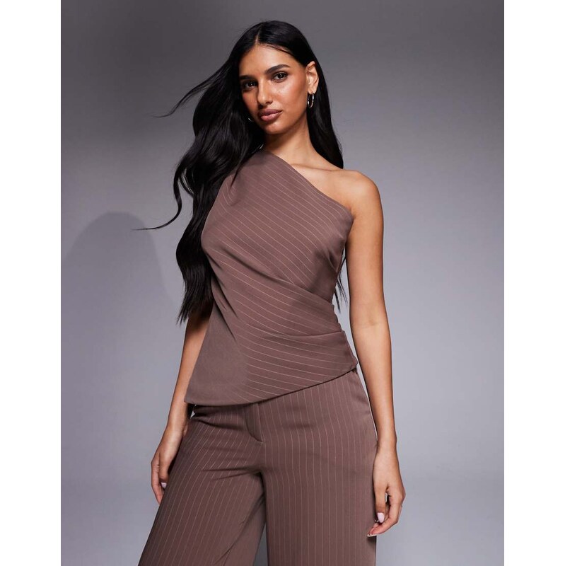 Forever New one shoulder asymmetric top co-ord in brown