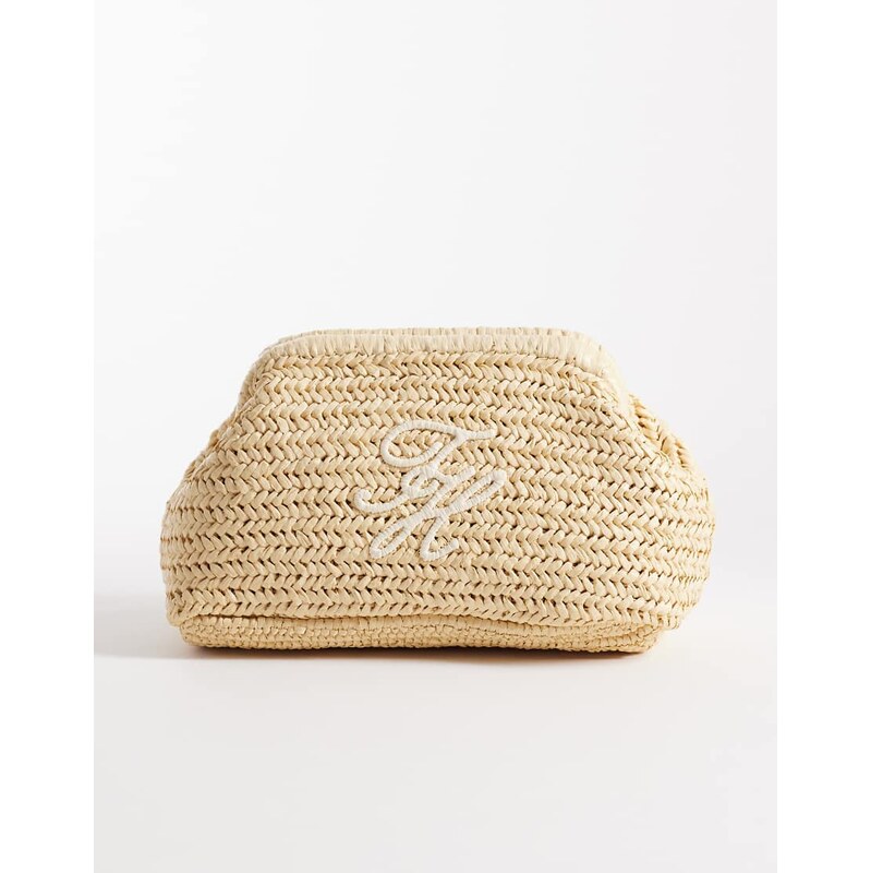 Tommy Hilfiger elevated raffia clutch bag in beige-Neutral