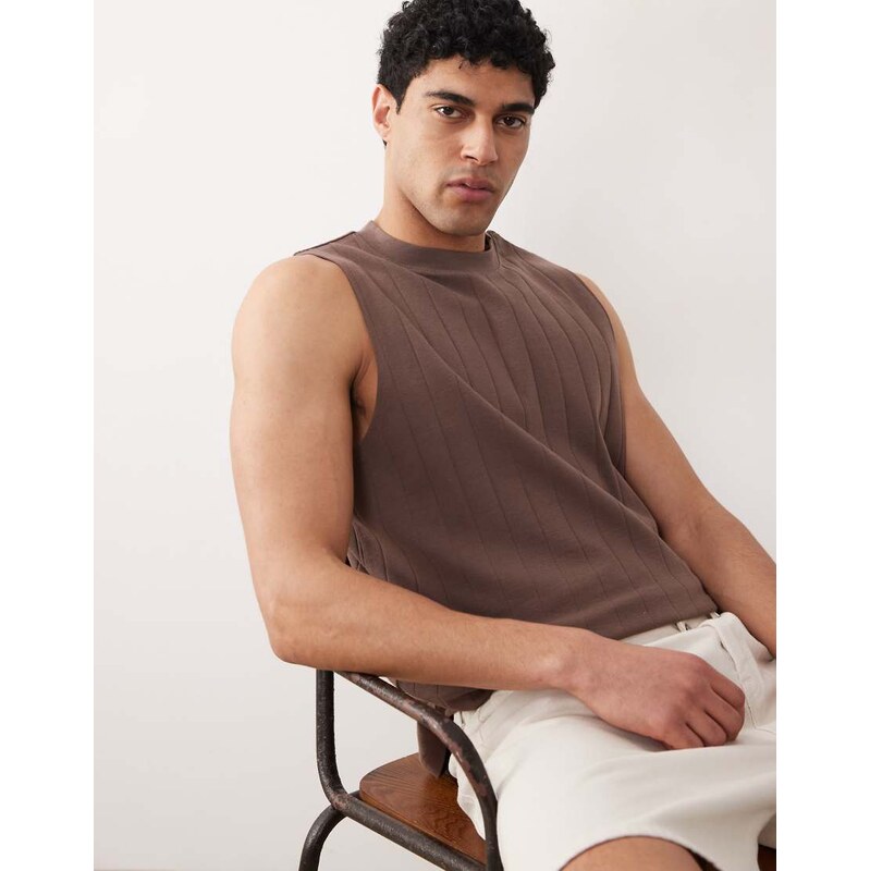 ASOS DESIGN oversized tank in brown wide rib