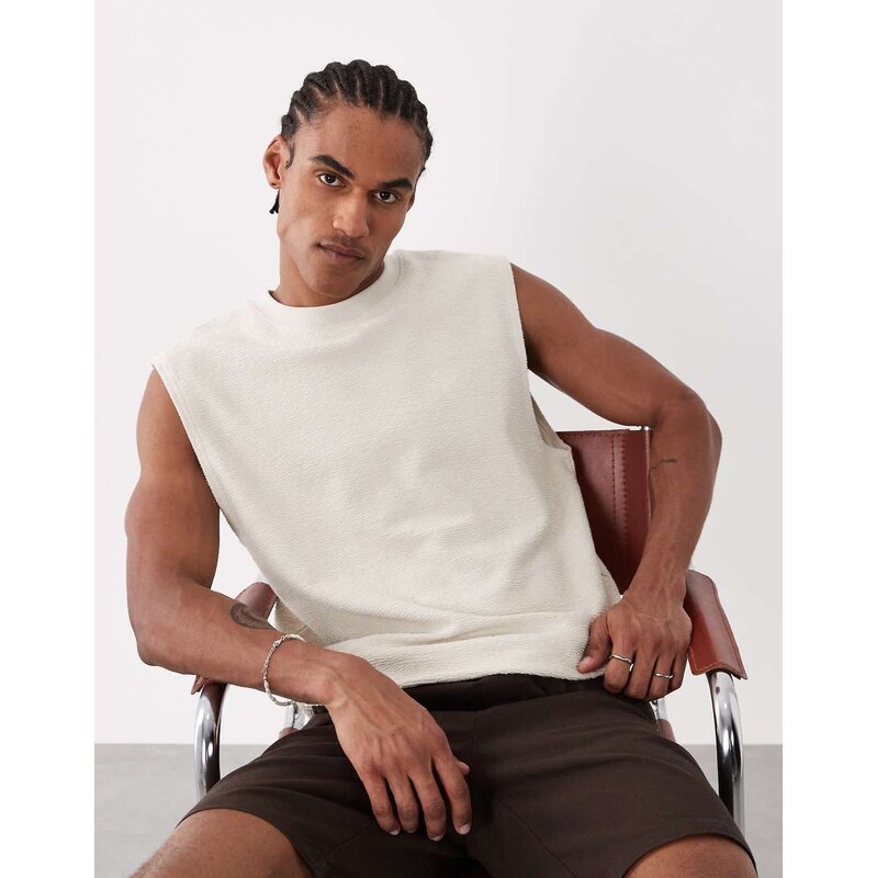ASOS DESIGN super heavyweight oversized tank in beige texture