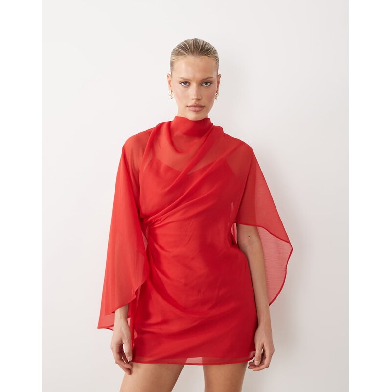 ASOS DESIGN high neck drape front extreme cape sleeve mini dress