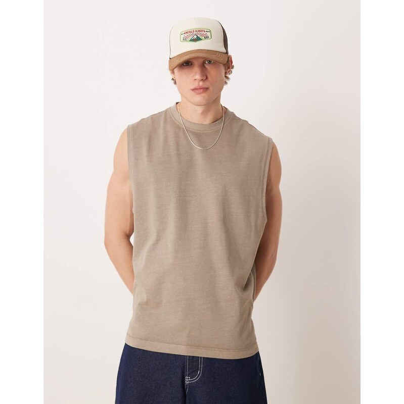 ASOS DESIGN heavyweight oversized tank in washed stone-Neutral