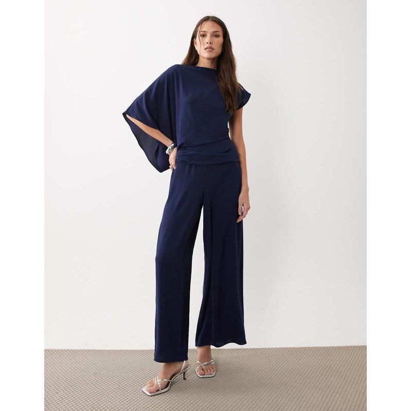 ASOS DESIGN draped fallen shoulder jumpsuit in navy 114708882