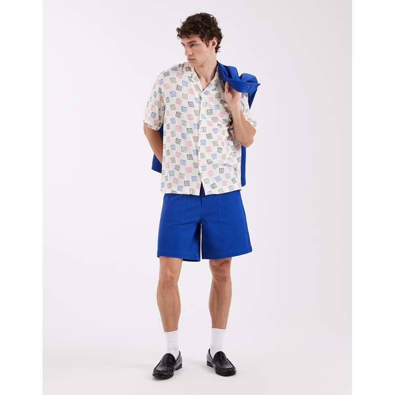 Selected X Hotel amour short sleeve shirt with stamp print in cream-White