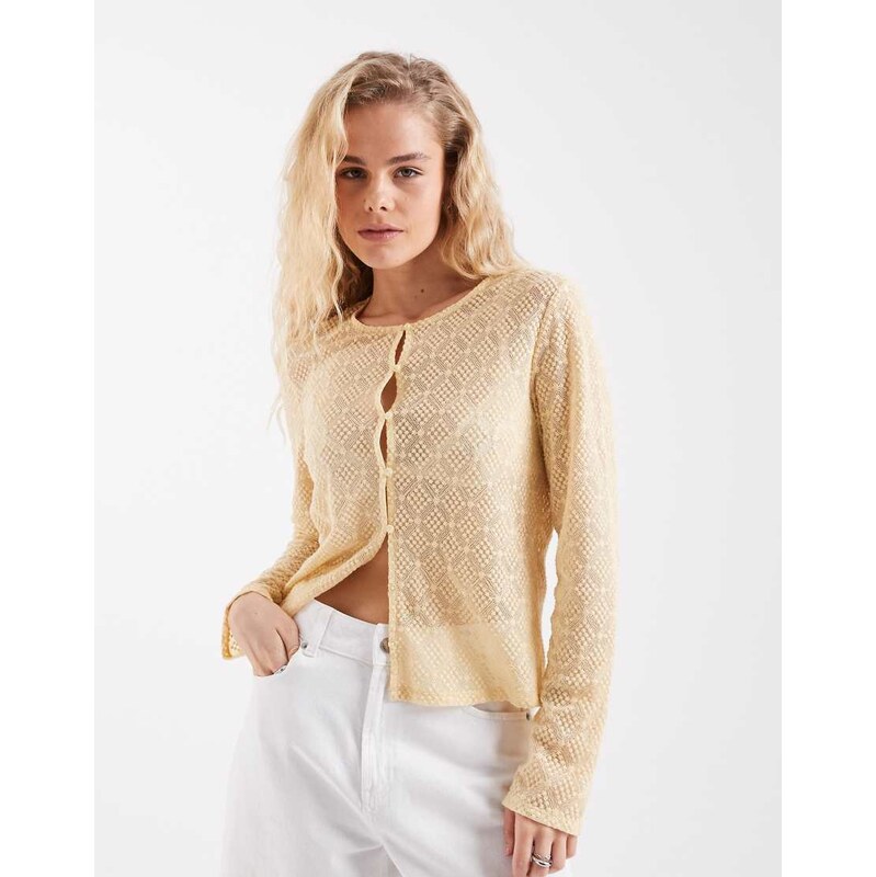 Object sheer pattern jersey button front cardigan in sunlight