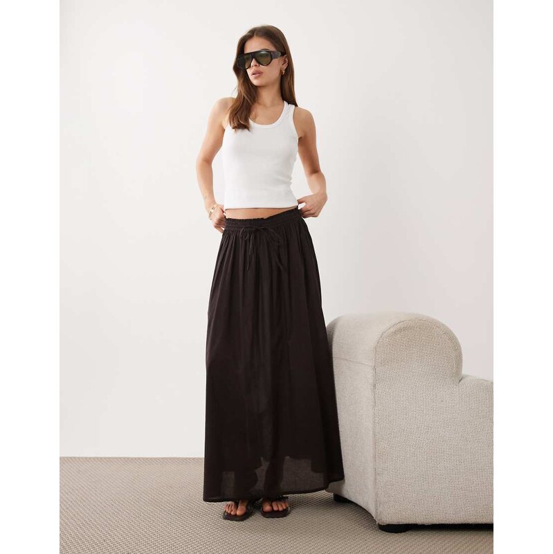 JDY pleated maxi skirt in brown