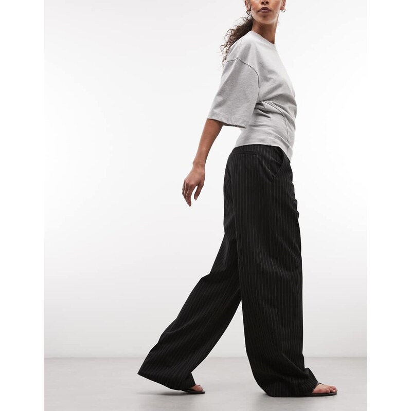 Weekday wide leg tailored trousers in black pinstripe
